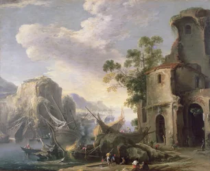 Cupido sveglia Psiche, che è stata sopraffatta dal sonno dopo aver aperto il vaso contenente la bellezza di Proserpina (lunetta)