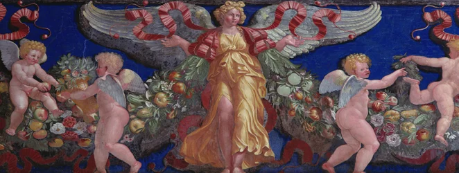 Fregio dalla Camera con Fregio di Amorini (dettaglio di un angelo in un vestito dorato con ali spiegate, 1520s)