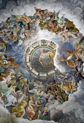 Vista generale del soffitto della Sala dei Giganti, Mantova (Palazzo del Te, Mantova): gli Dei dell