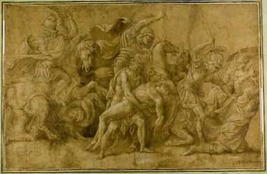 Menelao con in mano il corpo di Patroclo
