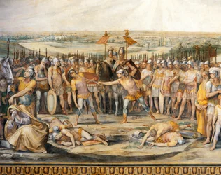 Combattimento tra Orazi e Curiazi, di Giuseppe Cesari, affresco, Sala degli Orazi e Curiazi, Palazzo dei Conservatori, Roma, Regno Romano, Italia