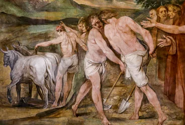 Romolo traccia il confine della futura città di Roma (dettaglio)