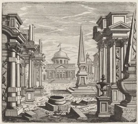 Fantasia Architettonica con Obelischi, Rovine e una Piazza