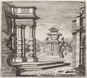 Fantasia architettonica con portali e monumenti