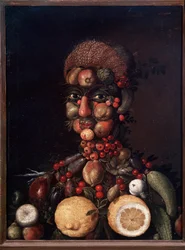 Figura umana fatta di frutta e verdura