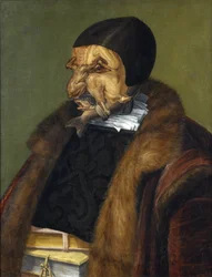"Il Giurista" Dipinto di Giuseppe Arcimboldi (Arcimboldo) (1527-1593) 1566 Dim. 64x51 cm, Nationalmuseum, Stoccolma
