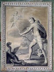 Apollo uccide il serpente Pitone (disegno monocromatico)