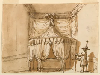 Alcova del letto con una figura
