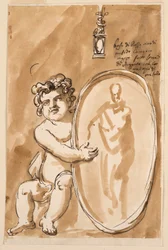 Putto seduto con medaglione