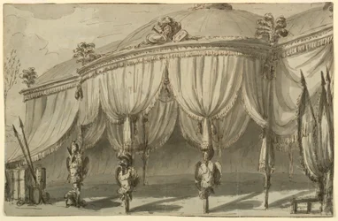 Scenografia, un padiglione con trofei di guerra