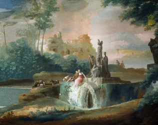 Scena galante di pastori in un paesaggio immaginario