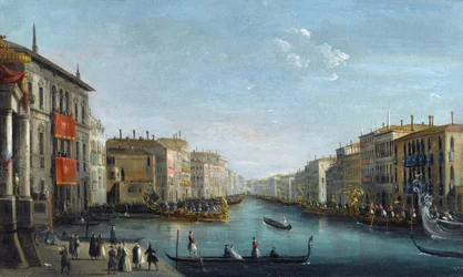Vista del Canal Grande dal Palazzo Balbi verso il Ponte di Rialto con una regata