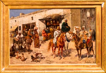 Cavalieri davanti a un negozio di seconda mano