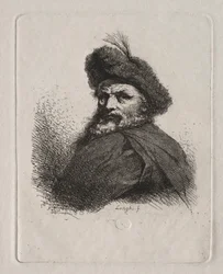 Busto di un uomo con cappello di pelliccia
