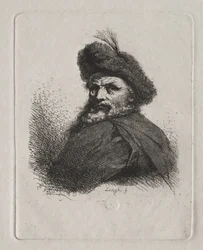 Busto di un uomo con cappello di pelliccia