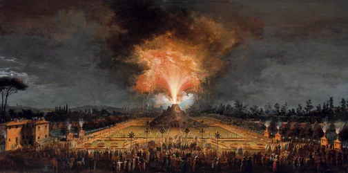 Celebrazione alle Cascine in onore di Ferdinando III, vulcano di notte