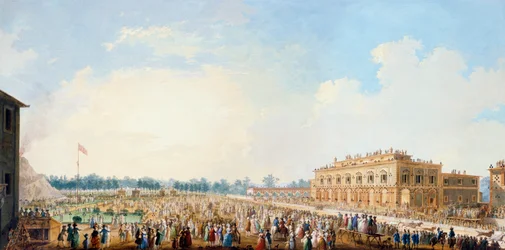 Celebrazione alle Cascine in onore di Ferdinando III, corsa dei Berberi davanti al Casino