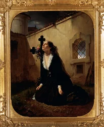 Lamentando la perdita di una persona cara o moglie del Colonnello Manara sulla tomba del marito