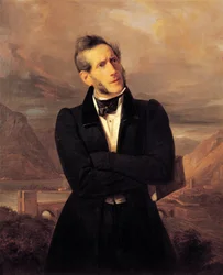 Ritratto di Alessandro Manzoni con vedute di Lecco