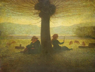 Un pastore e una pastorella che riposano sotto un albero, c.1905
