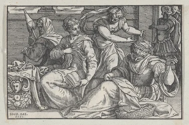 Lucrezia che istruisce le sue figlie nel ricamo