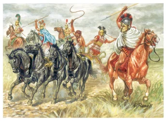 Antica Grecia: soldati di cavalleria greci e carro
