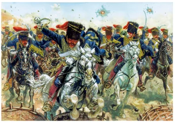 Guerra di Crimea: la battaglia di Balaklava del 25/10/1854, la carica della cavalleria inglese - Guerra di Crimea: la carica della cavalleria britannica durante la battaglia di Balaklava combattuta il 25 ottobre 1854 - Illustrazione di Giuseppe Rava
