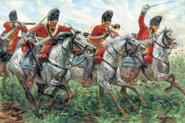 Primo Impero: la carica dei Royal Scots Greys, reggimento di dragoni scozzesi, a Waterloo