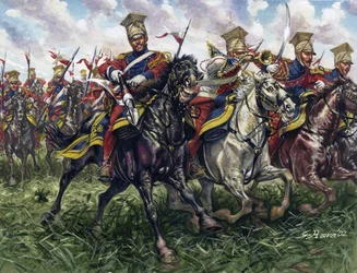 Primo Impero: i Lancieri Rossi durante la battaglia di Waterloo il 18 giugno 1815