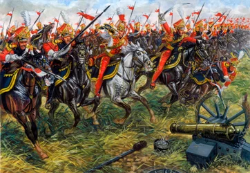 Primo impero: 2° reggimento di cavalleria leggera lancieri della Guardia Imperiale di Napoleone I alla Battaglia di Waterloo 18/06/1815 - Illustrazione di Giuseppe Rava