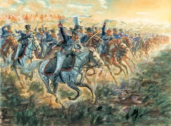 Primo Impero: la carica degli Ussari prussiani intorno al 1810 - Illustrazione di Giuseppe Rava