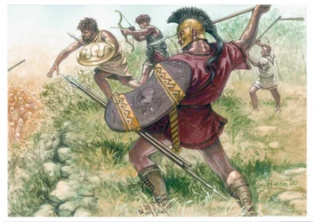 Regno di Macedonia: soldati della fanteria leggera - Macedonia (antico regno): soldati della fanteria leggera - Illustrazione di Giuseppe Rava