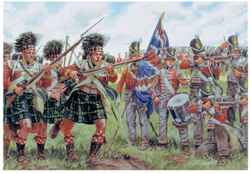Guerre napoleoniche: soldati scozzesi e britannici alla battaglia di Waterloo il 18 giugno 1815