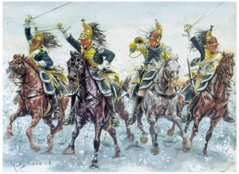 Guerre napoleoniche: dragoni inglesi in carica - Illustrazione di Giuseppe Rava
