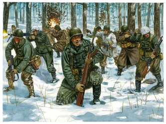 Seconda Guerra Mondiale: Offensiva della fanteria americana durante la Battaglia delle Ardenne a Bastogne, dicembre 1944