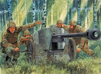 Seconda Guerra Mondiale: Panzerabwehrkanone 38 o Pak 38, cannone anticarro tedesco - Illustrazione di Giuseppe Rava