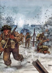 Seconda Guerra Mondiale: Soldati scozzesi durante lo sbarco in Normandia 6/06/1944