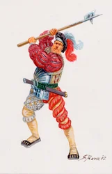 Un Lanzichenecco, picchieri mercenari tedeschi - un Landsknecht picchieri mercenari tedeschi - Illustrazione di Giuseppe Rava