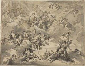 Apollo e le Muse (penna e inchiostro nero con lavaggio grigio su grafite su carta vergata)