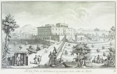 Villa Palmieri a Fiesole, di Giuseppe Zocchi (1711-1767), Veduta delle ville e dintorni in Toscana, Italia