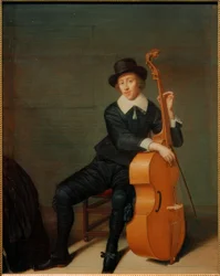 Ritratto di un musicista seduto con la sua viola da gamba
