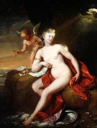 Venere appena nata curata da Cupido