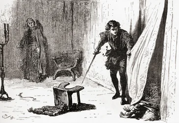 Una scena dal dramma di William Shakespeare Amleto, Atto III, Scena 4