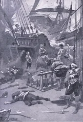 La battaglia di Camperdown 29-31 luglio 1653, illustrazione da British Battles on Land and Sea, 1915