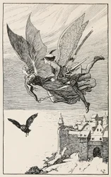 Il compagno di viaggio volò dietro di lei, da Fiabe di Hans Anderson, pub. 1919 (incisione)