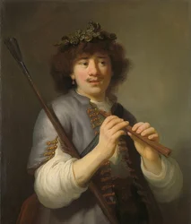 Rembrandt come pastore con bastone e flauto