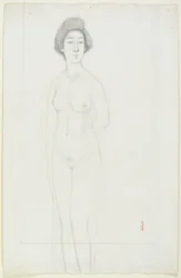Disegno di un nudo in posa frontale, inizio XX secolo