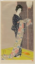 Donna in un kimono estivo (Kaso no musume) era Taisho, agosto 1920