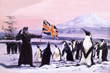 James Clark Ross pianta la Union Jack nel ghiaccio antartico nel 1840