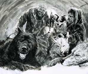 Vilhjalmar Stefansson scopre gli eschimesi biondi (gouache su carta)